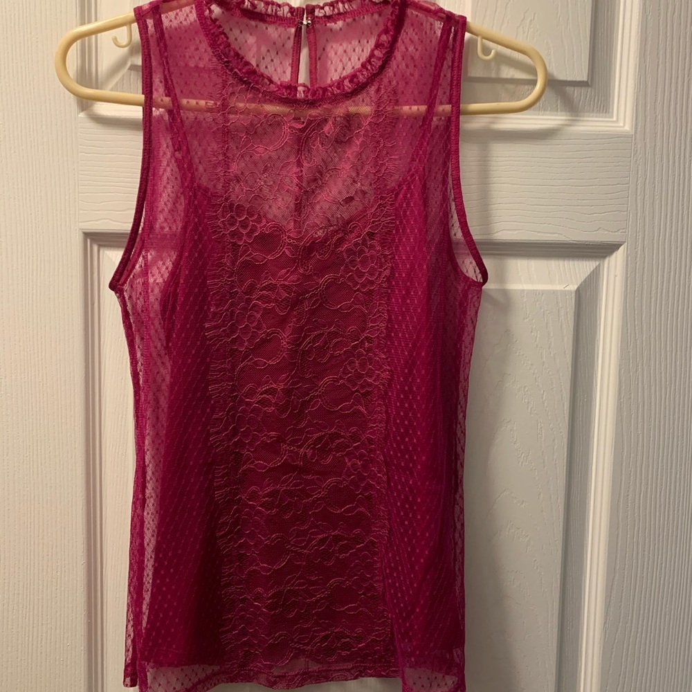 Magenta pink lace blouse with built in tank top